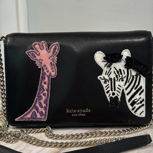 Kate Spade Bag Safari Giraffe and Zebra Black Leather Crossbody Bag RARE - Picture 4 of 17